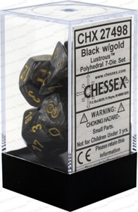 Picture of Chessex Lustrous™ Polyhedral Black/gold 7-Die Set 