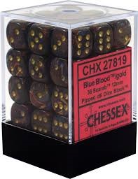 Picture of Chessex Scarab™ 12mm d6 Blue Blood™/gold Dice Block™