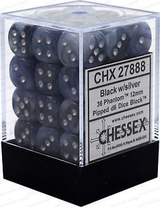 Picture of Chessex Phantom™ 12mm d6 Black/silver Dice Block™ 