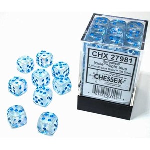 Picture of Chessex Borealis 12mm d6 Luminary Dice Block Icicle/ Light blue