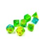 Show details for Poly 7 Set: Gemini Polyhedral Plasma Green-Teal/orange Luminary 7-Die Set Lab Dice Picture of Poly 7 Set: Gemini Polyhedral Plasma Green-Teal/orange Luminary 7-Die Set Lab Dice