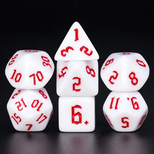 Picture of White Opaque Red Font Dice Set