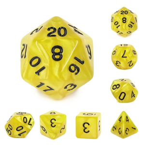 Picture of Yellow Pearl Black Font Dice Set