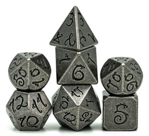 Picture of Silver Barrel Copper Ancient Dragon Font Metal Dice Set